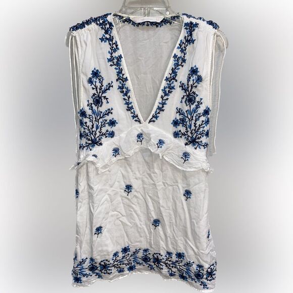 Zara Trafaluc Linen Embroidered Floral Dress Tunic Sleeveless - Picture 1 of 3